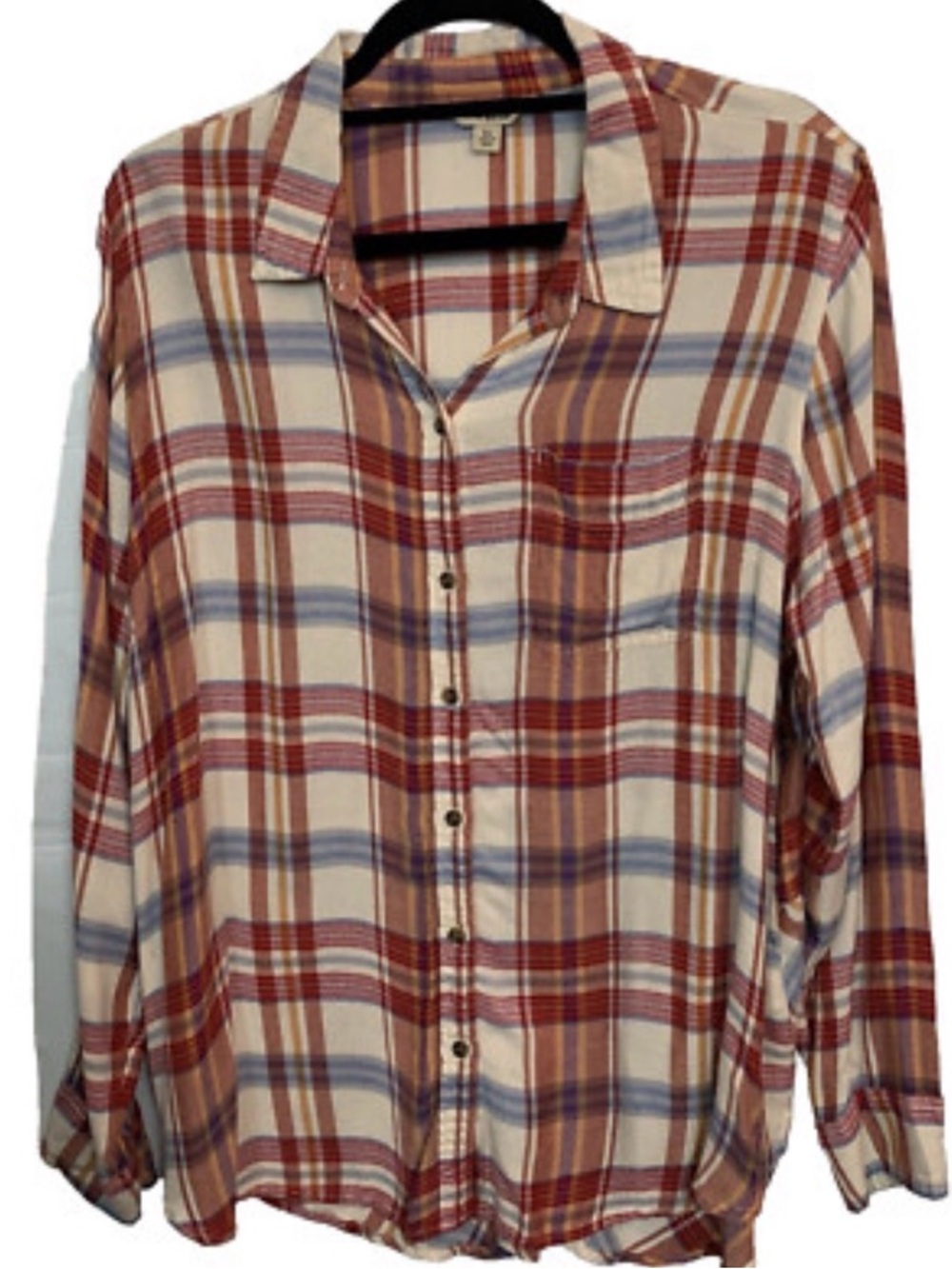 Lucky Brand Women’s Long Sleeve Plaid Multi Color Collared Top Size M/Medium